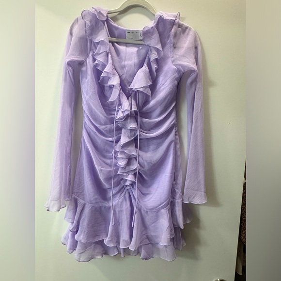 ASOS purple 90s chiffon ruffle front mini dress in lilac size 4 - Picture 4 of 7